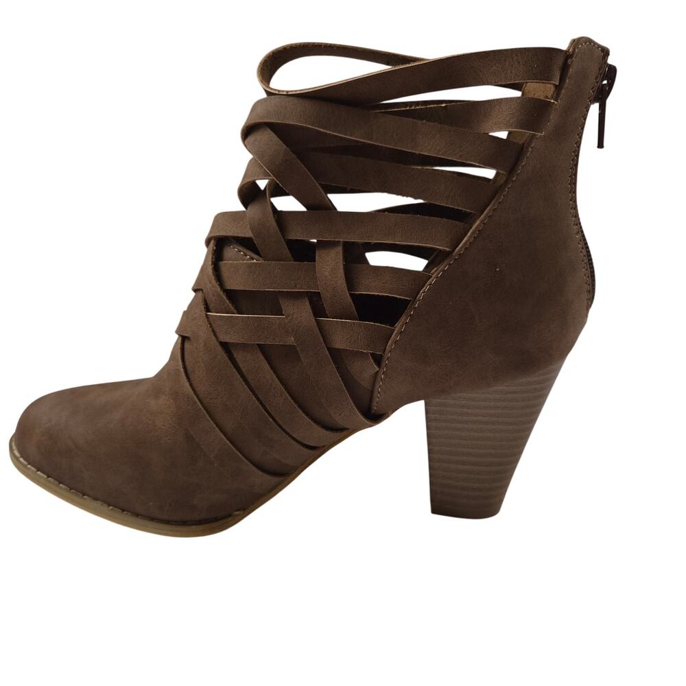 Mi.iM URBAN‑05 Brown Woven Strap Ankle Booties Stacked Heel Size 9 NIB - Picture 3 of 16